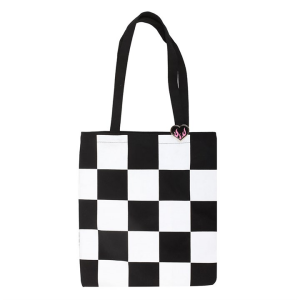 Checkerboard Print Polycotton Tote Bag with Enamel Heart Pin Badge - Image 2