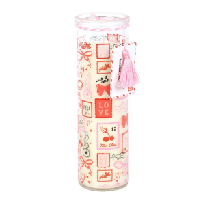 Valentine Postage Stamp Print Sparkling Rose Tube Candle - Image 2