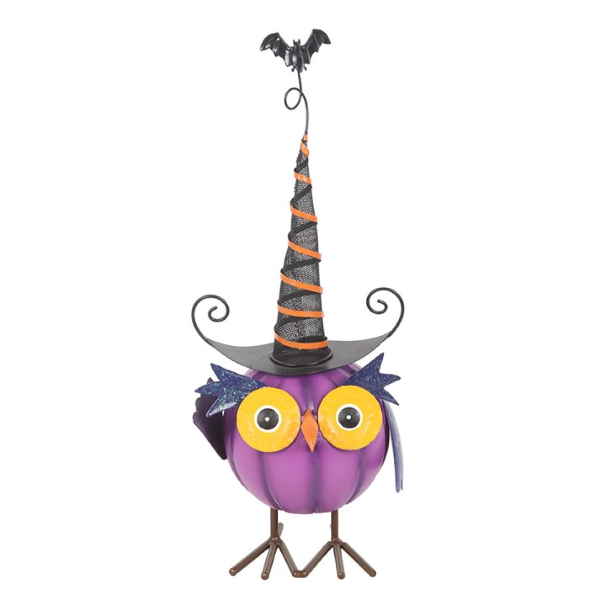 Purple Metal Owl Ornament with Witch Hat - Image 2