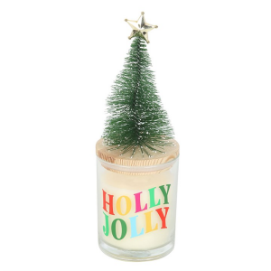Holly Jolly Pine & Fir Glass Candle with Tree - Image 2