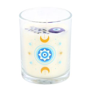 Under Watchful Eyes White Rose Candle with Crystals - Image 3