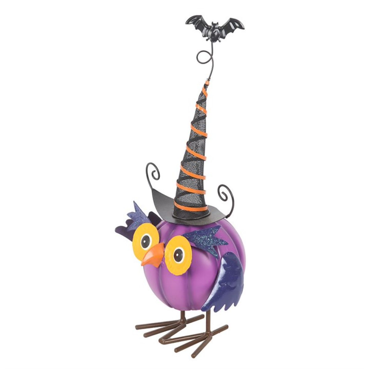 Purple Metal Owl Ornament with Witch Hat - Image 3