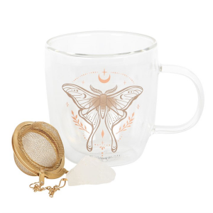 Luna Moth Double Walled Glass Mug with Crystal Tea Infuser - Image 3