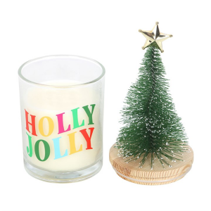 Holly Jolly Pine & Fir Glass Candle with Tree - Image 3