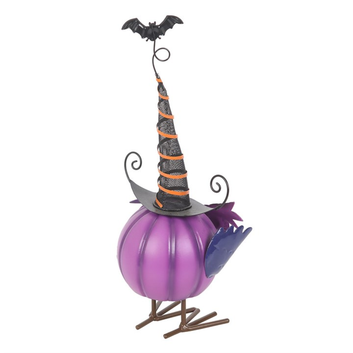 Purple Metal Owl Ornament with Witch Hat - Image 4