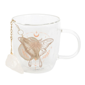 Luna Moth Double Walled Glass Mug with Crystal Tea Infuser - Image 4