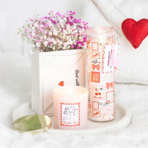 Valentine Postage Stamp Print Sparkling Rose Tube Candle - Image 5