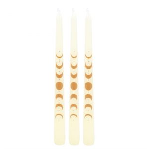 Set of 3 Off White Moon Phases Taper Dinner Candles - Image 3