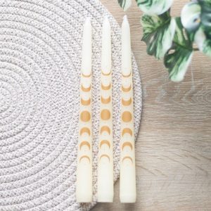Set of 3 Off White Moon Phases Taper Dinner Candles - Image 6