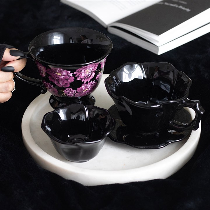 Black Rose Teacup and Saucer - Image 5