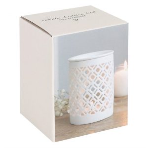 White Matte Lattice Cut Oil Burner - Image 3