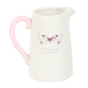 White Butterfly Print Ceramic Flower Jug - Image 2