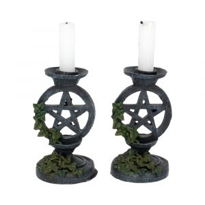 Aged Pentagram Candlesticks 13.4cm