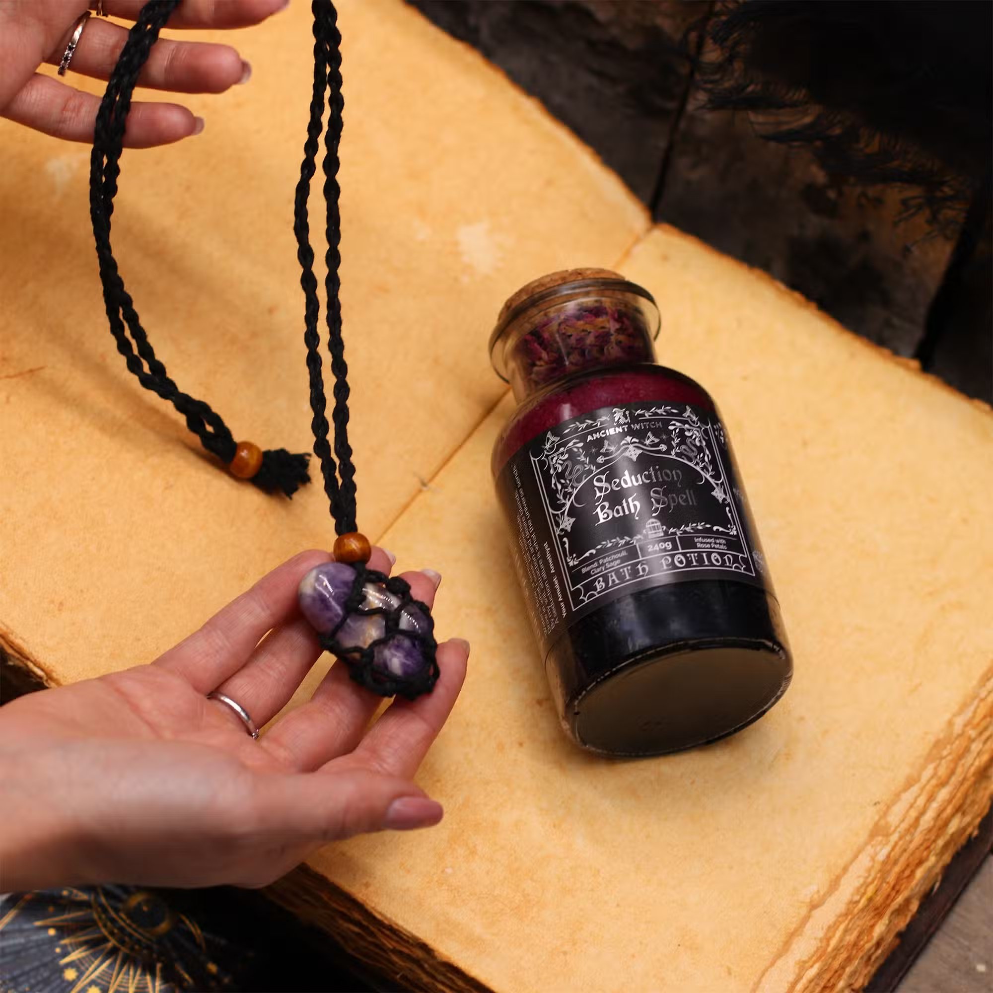 Ancient Witch Bath Spell Potion & Rock Crystal Amulet - Cleansing - Image 3