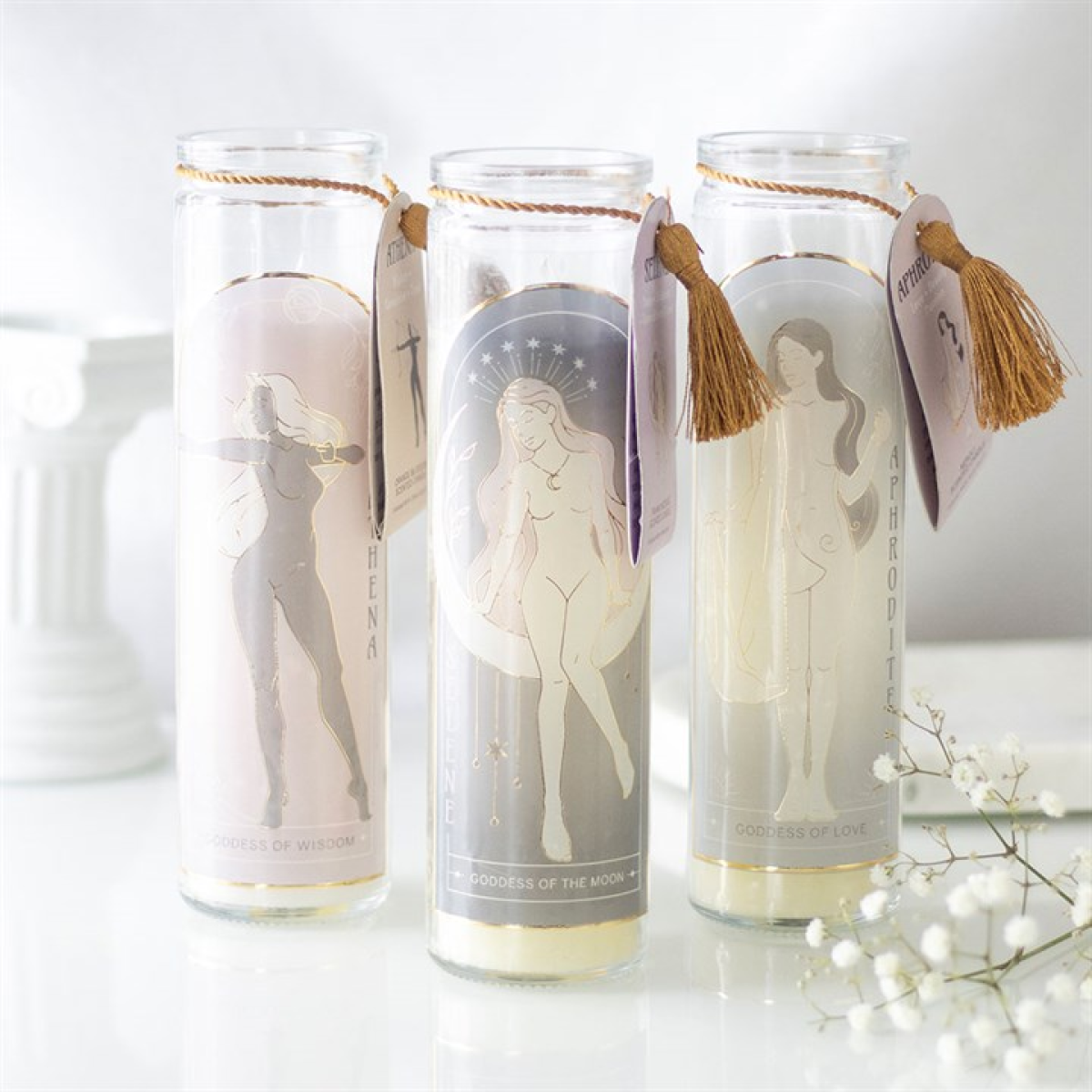 Aphrodite Goddess Tube Candle with Rose Quartz Crystals - Image 4
