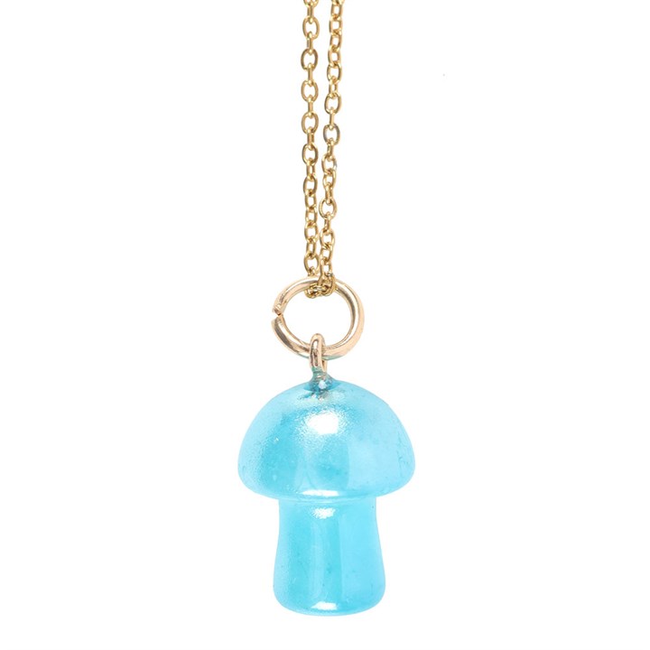 Blue Aura Crystal Mushroom Necklace Greeting Card - Image 4