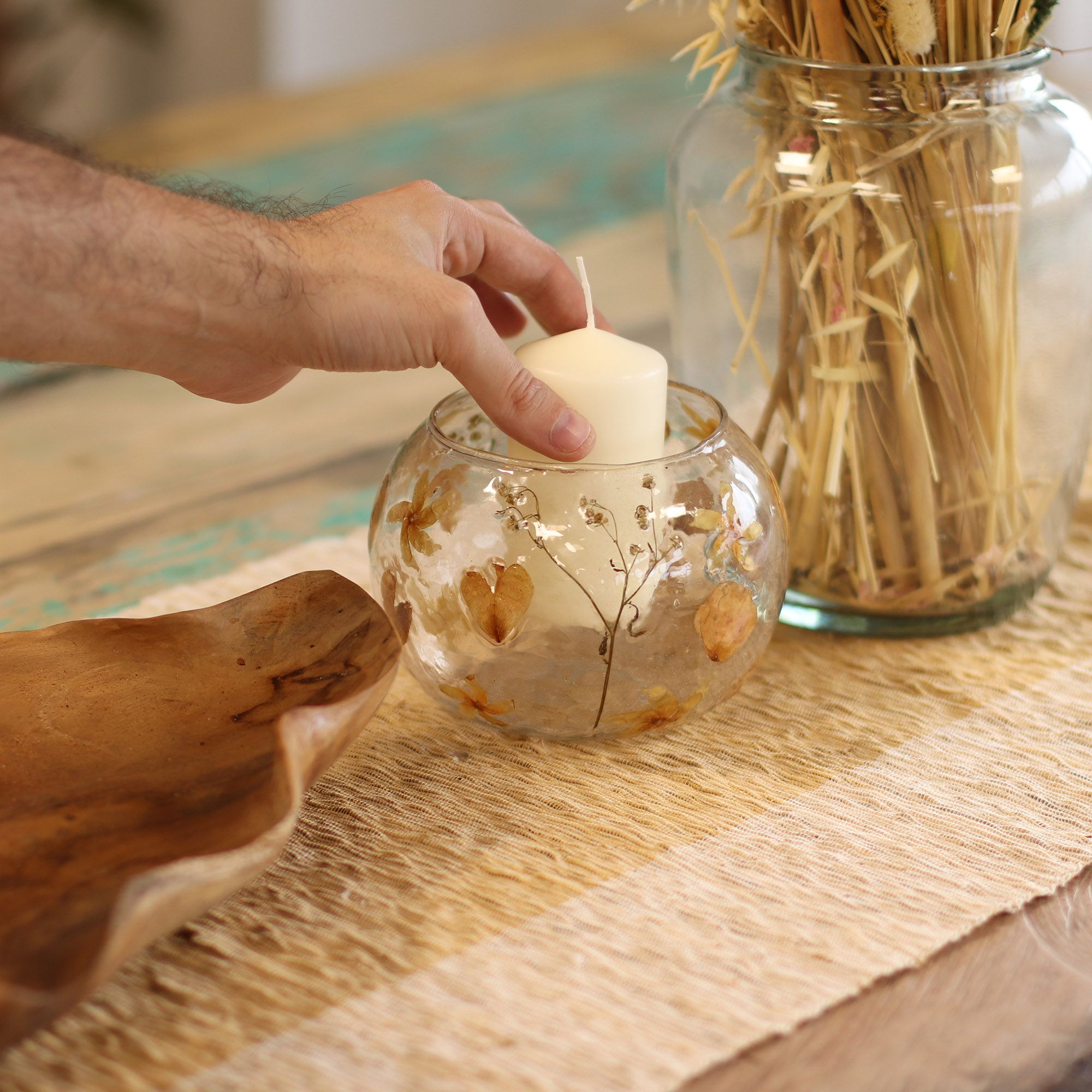 Natural Floral Glass - Large Bowl Candle Holder - Rosa - (12x13cm) - Image 3