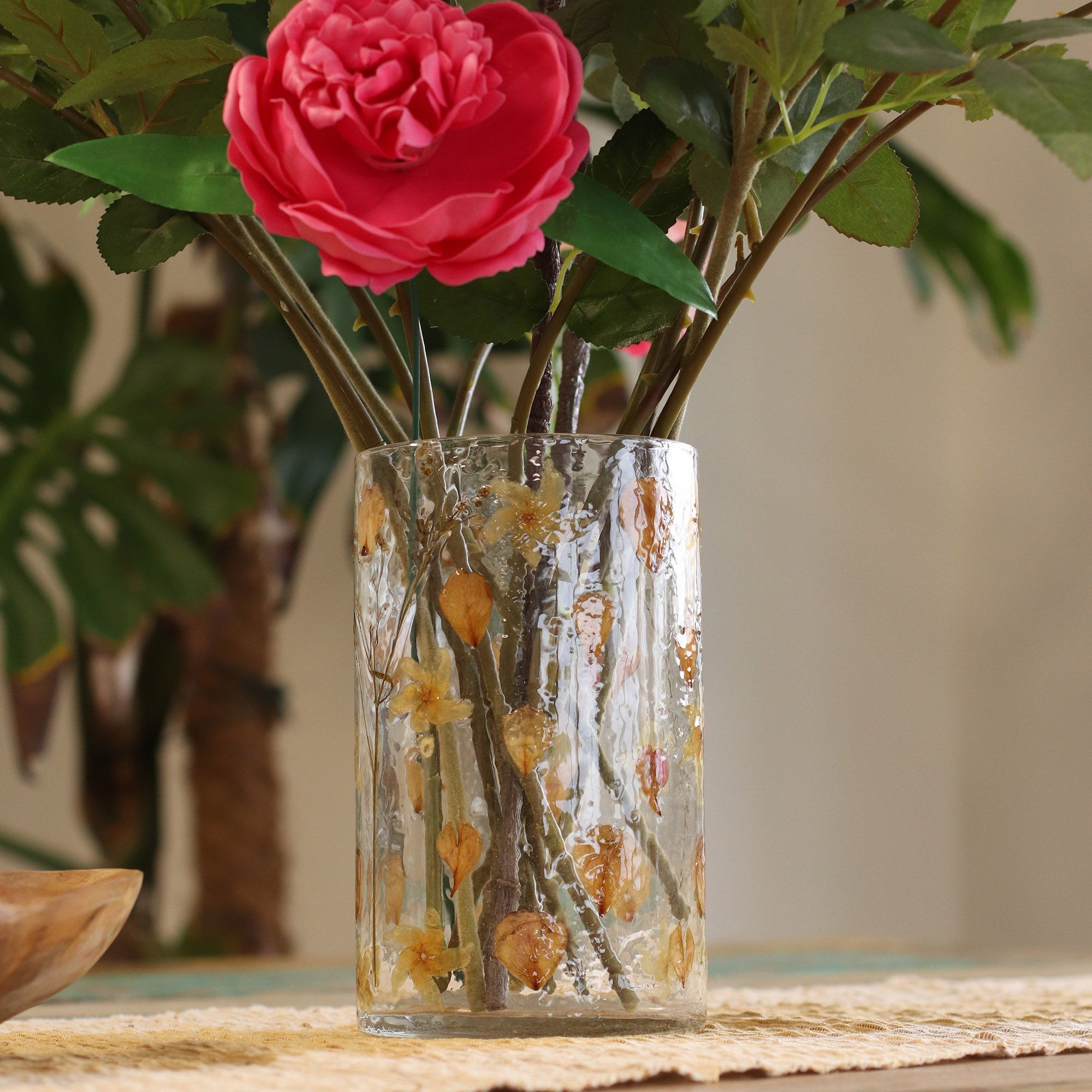 Natural Floral Glass - Tall Vase Candle Holder - Rose - (19x11cm) - Image 7