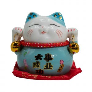 Ceramic Money Cat Bank - Blue on Cushion