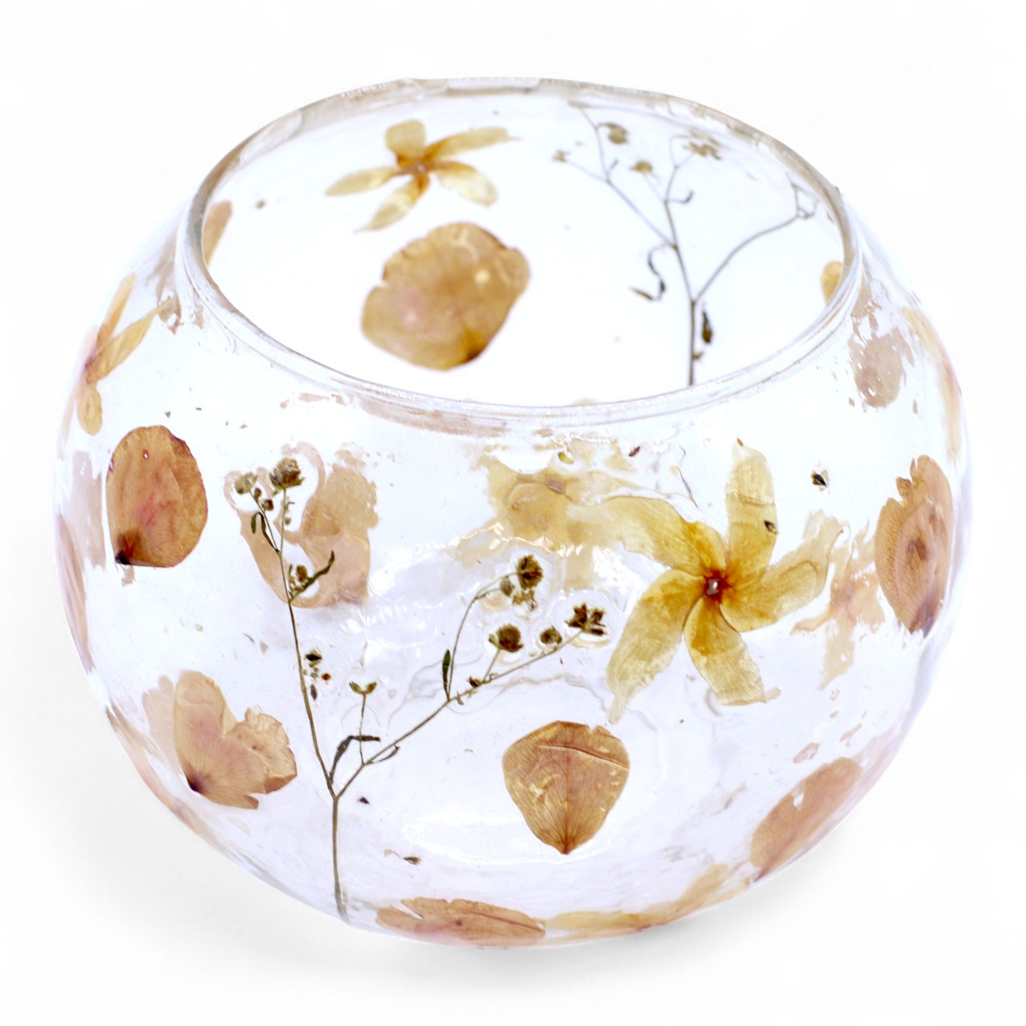 Natural Floral Glass - Large Bowl Candle Holder - Rosa - (12x13cm) - Image 9