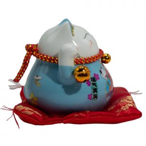 Ceramic Money Cat Moving Hand  - Blue on Cushion