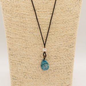 Cord Necklace Gemstone Pendant - Howlite Teardrop
