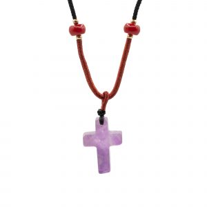 Cord Necklace Gemstone Pendant - Amethyst Cross
