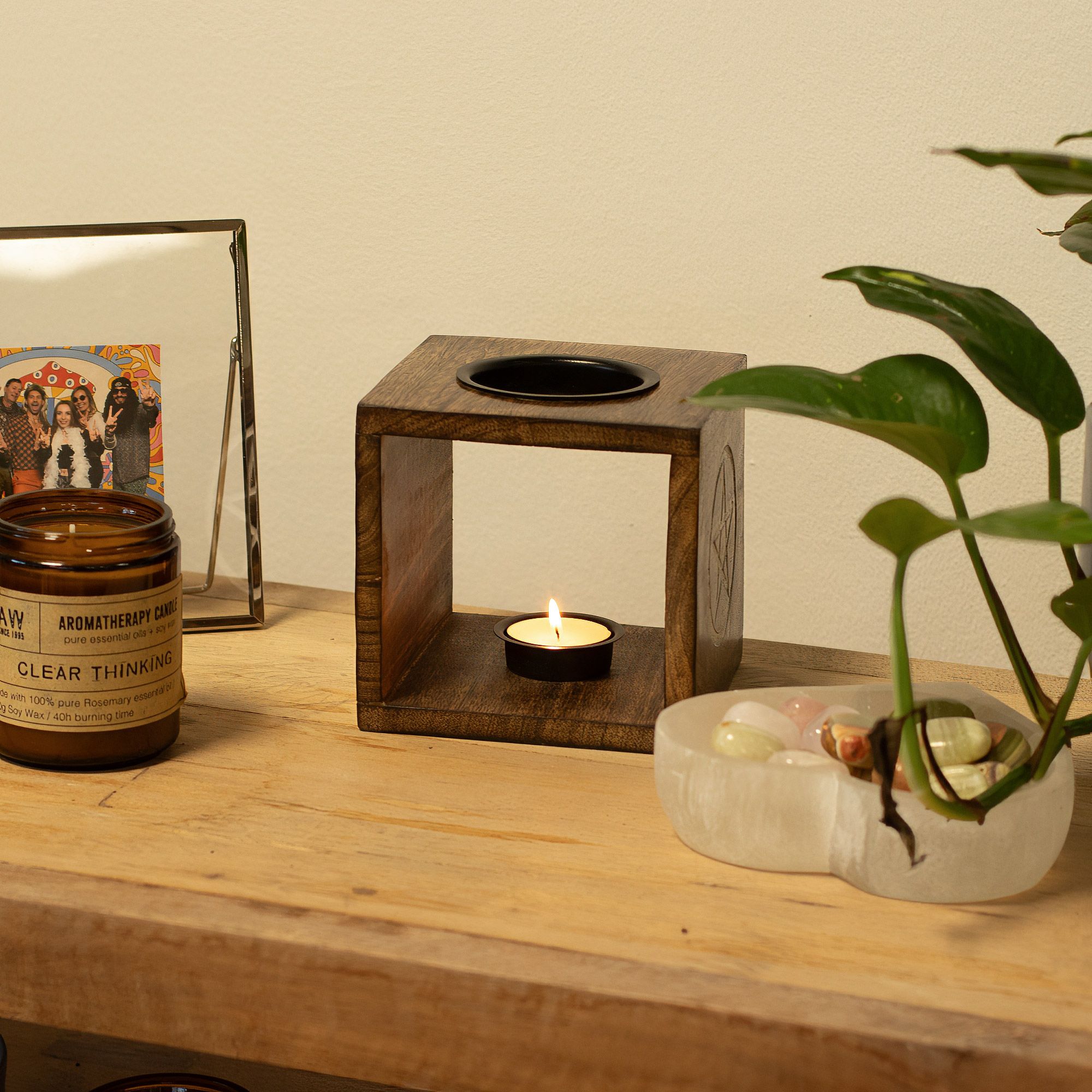 Large Square Mango Wood Oil Burner - Tree of Life - Image 5