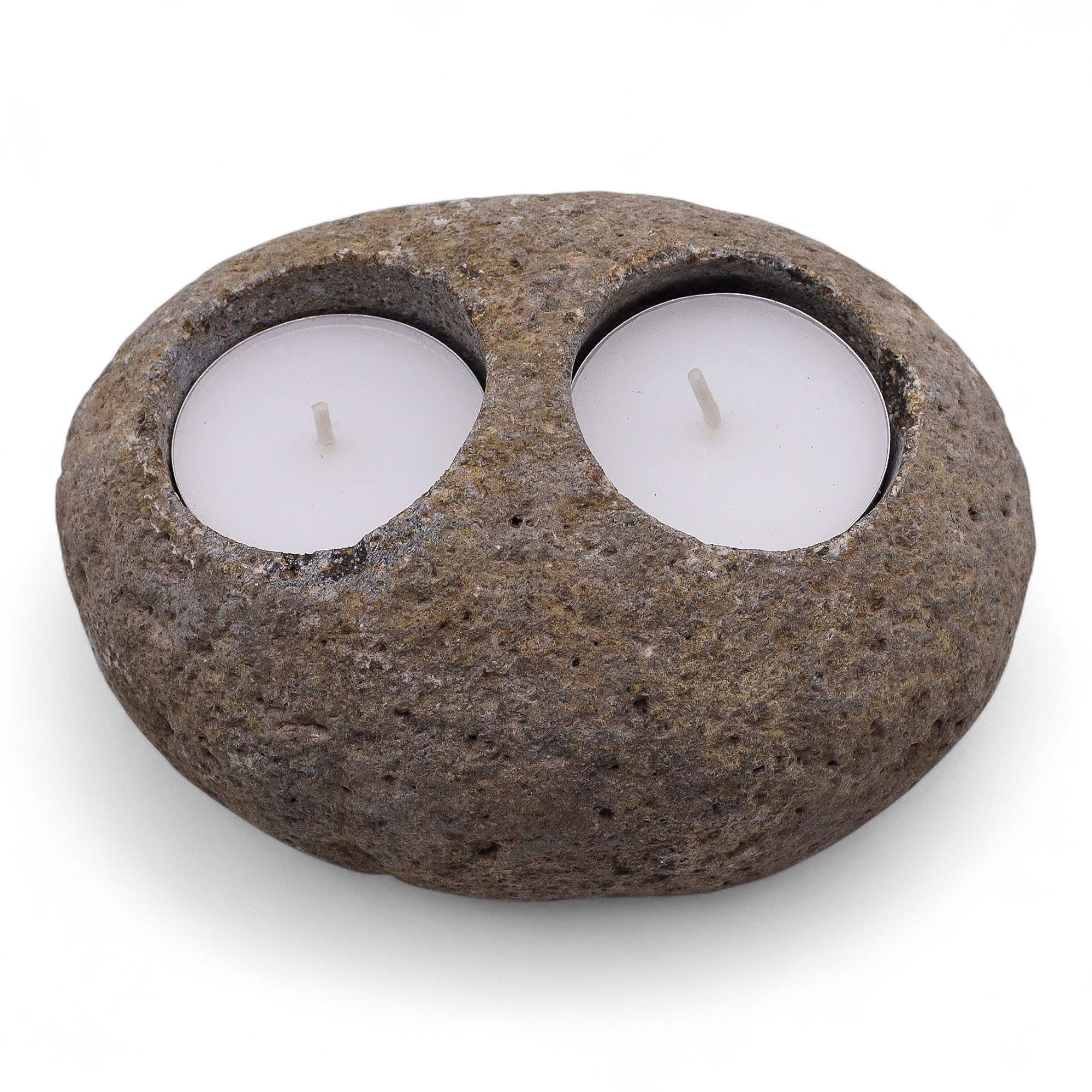 Natural Riverstone Candle Holder - Double Nightlight - Image 3