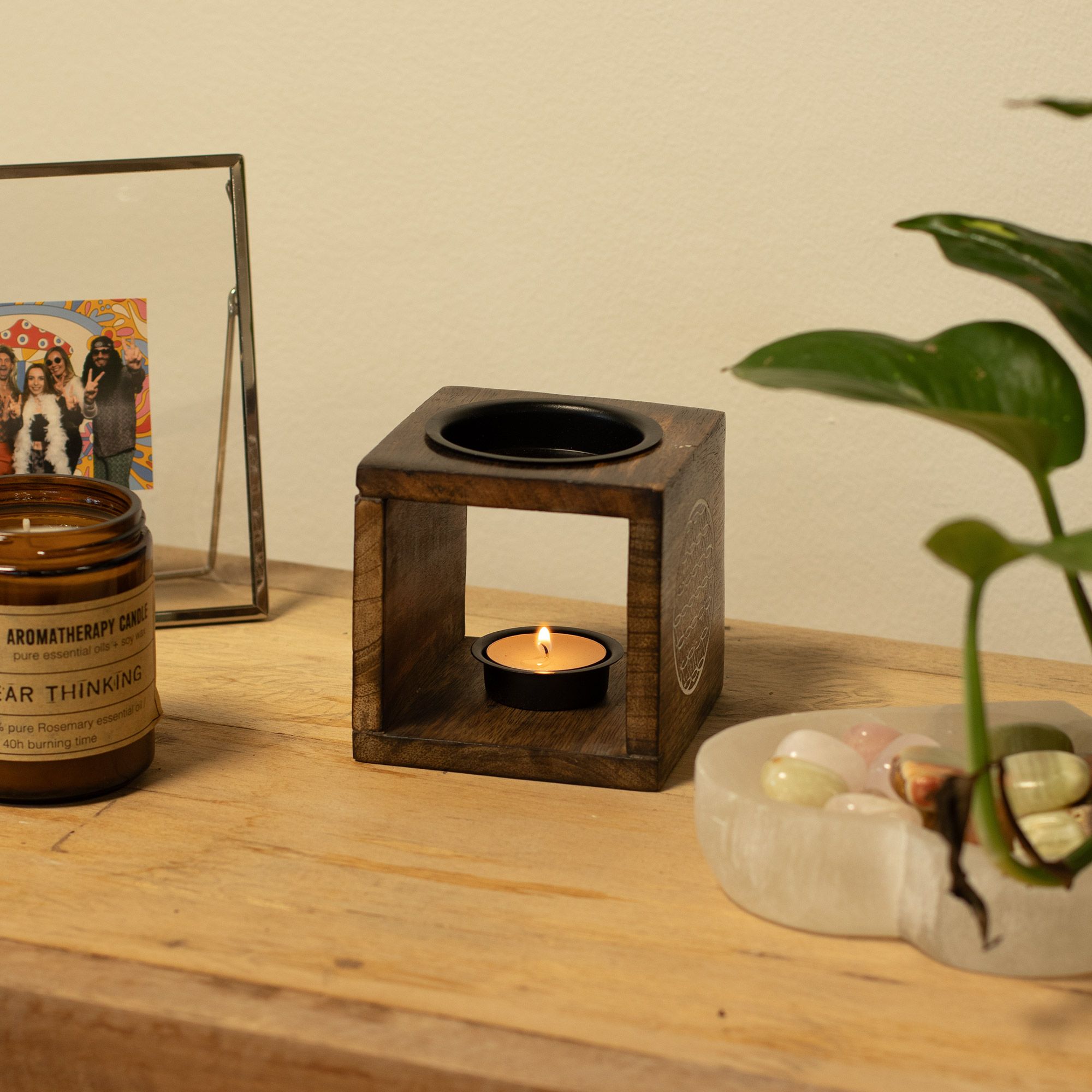 Square Mango Wood Oil Burner - Elephant - Image 4