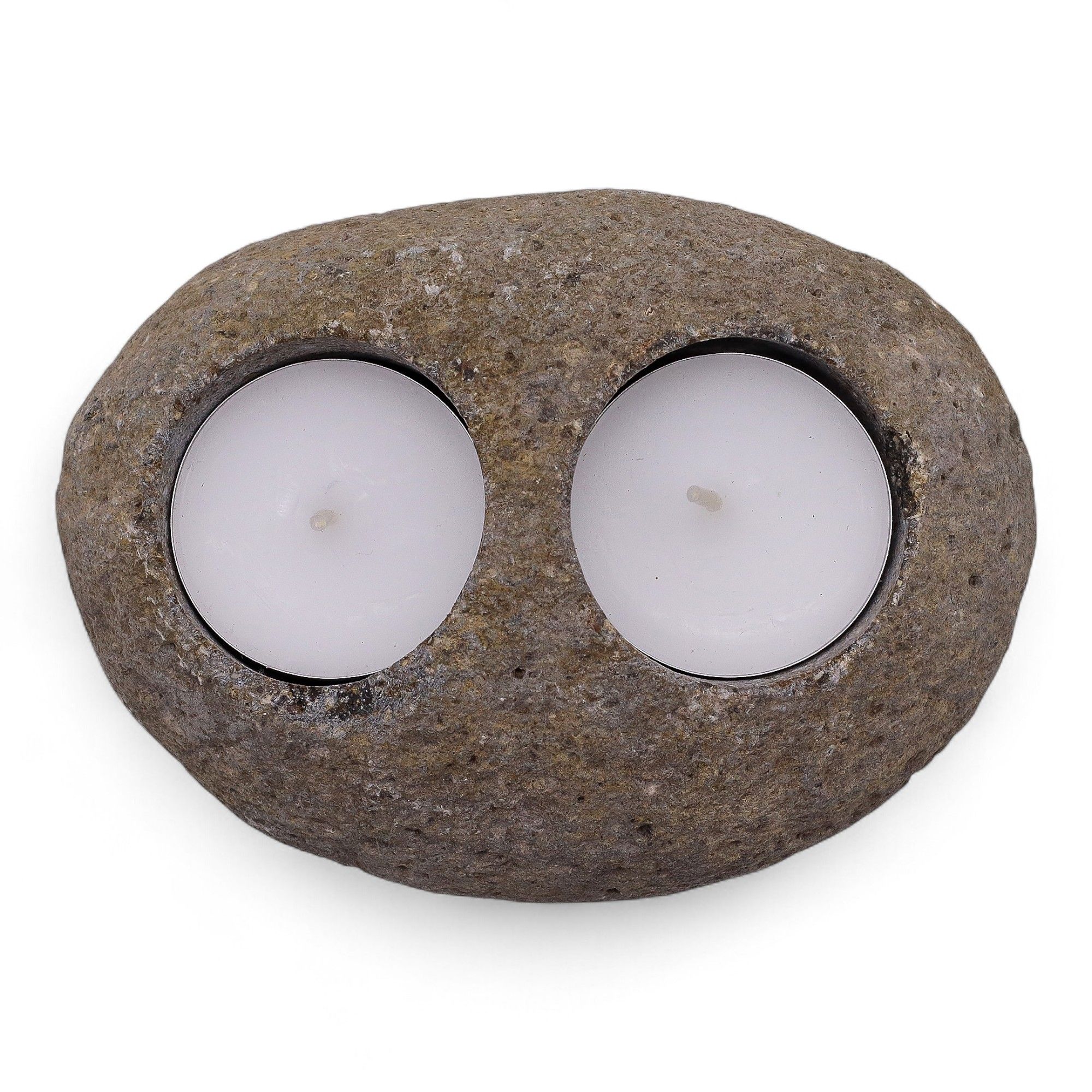 Natural Riverstone Candle Holder - Double Nightlight - Image 2