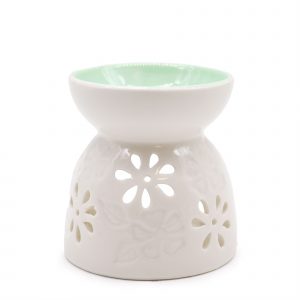 Classic White Oil Burner - Floral with Teal Well