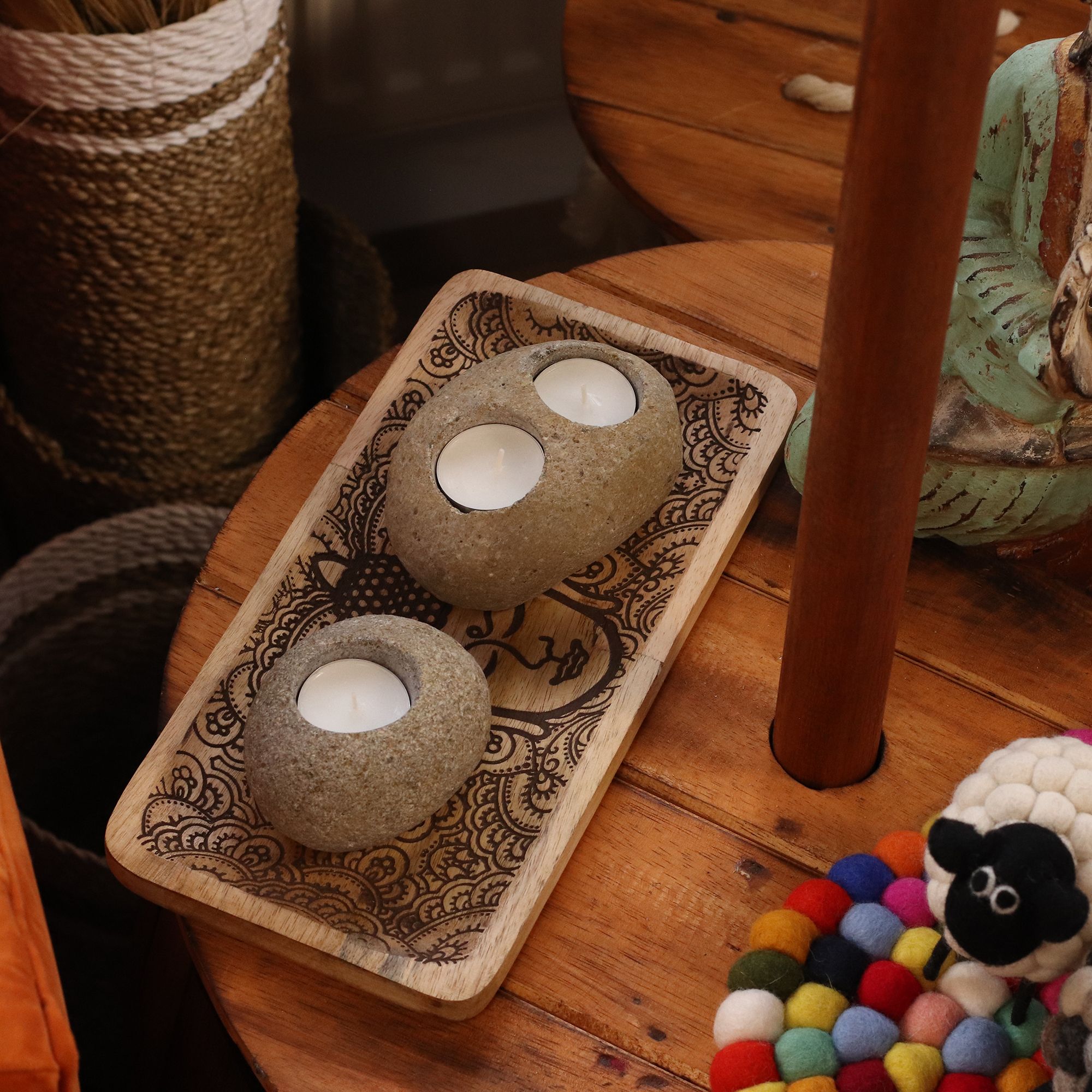 Natural Riverstone Candle Holder - Double Nightlight - Image 7