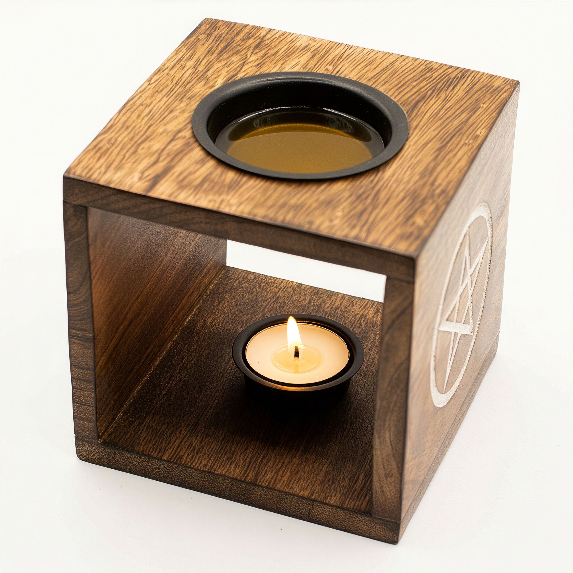 Large Square Mango Wood Oil Burner - Tree of Life - Image 3