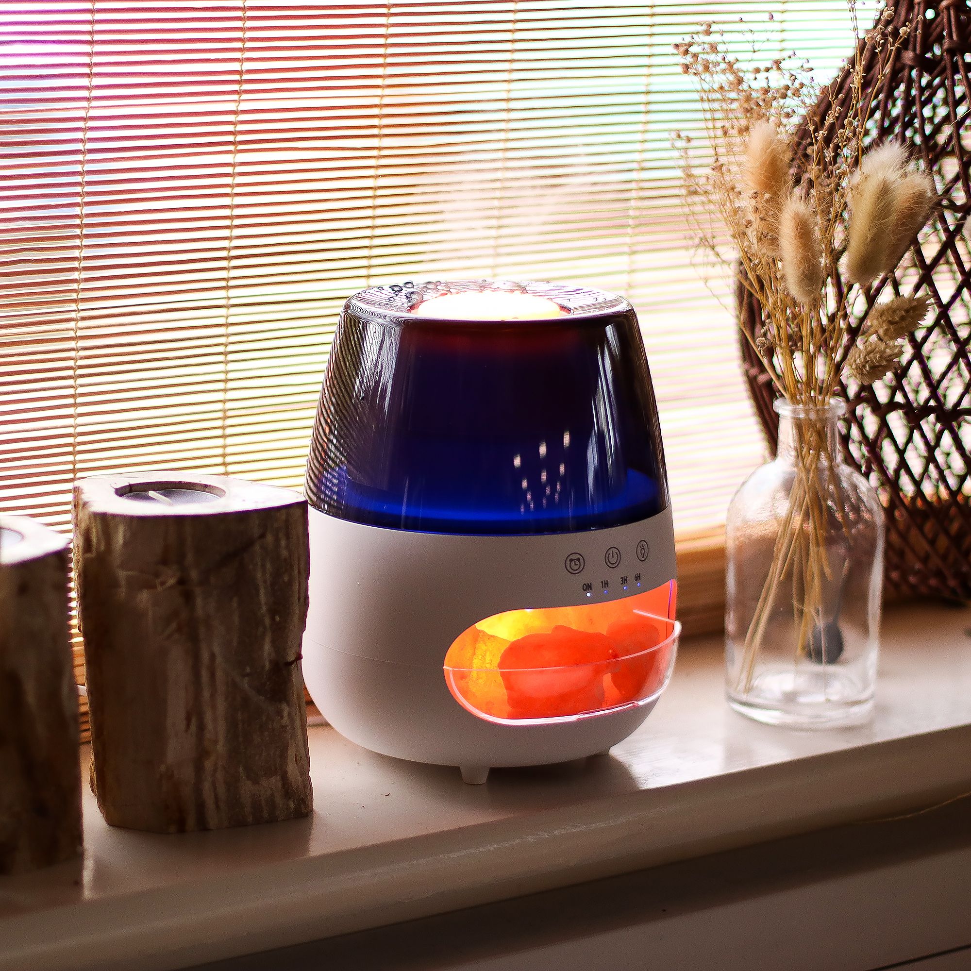 Salt Stone Flame Effect Aroma Diffuser - White USB - Colour Change and Timer - Image 8