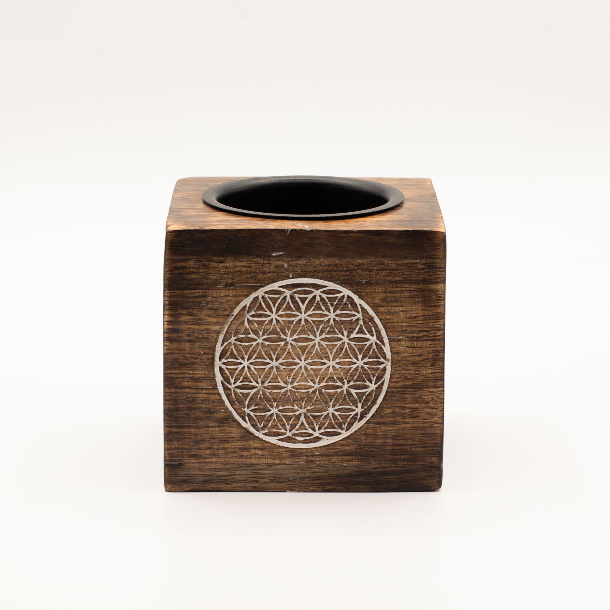 Square Mango Wood Oil Burner - Flower of Life - Image 5