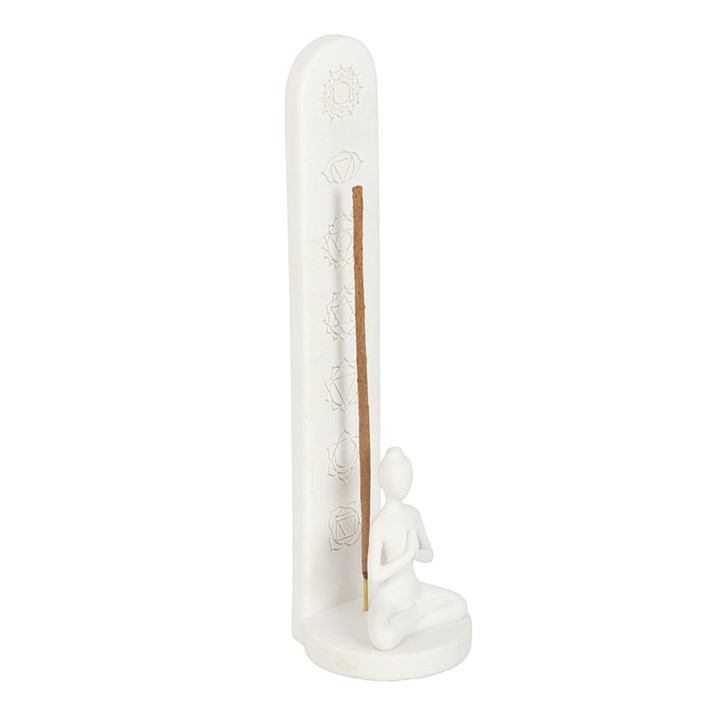 White Chakra and Yoga Pose Incense Stick Holder - Image 3