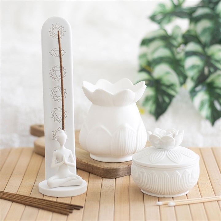White Chakra and Yoga Pose Incense Stick Holder - Image 6