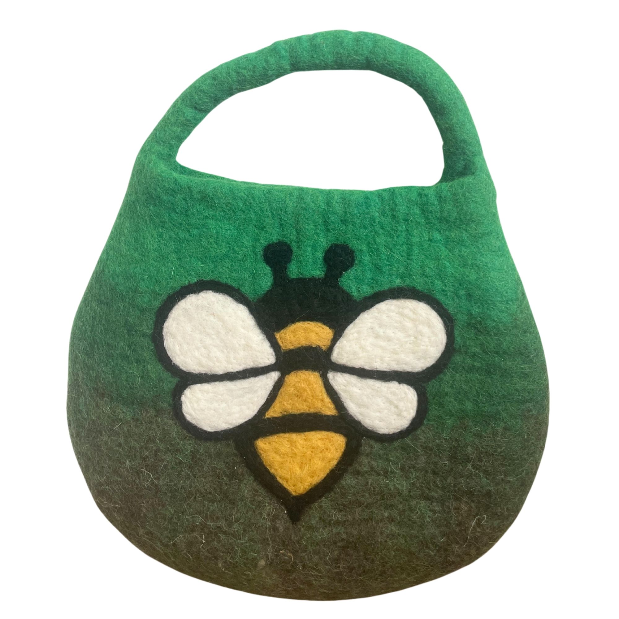 Water Felted Bee Bag - One Handle with Magnet - Garden Greens - Image 4