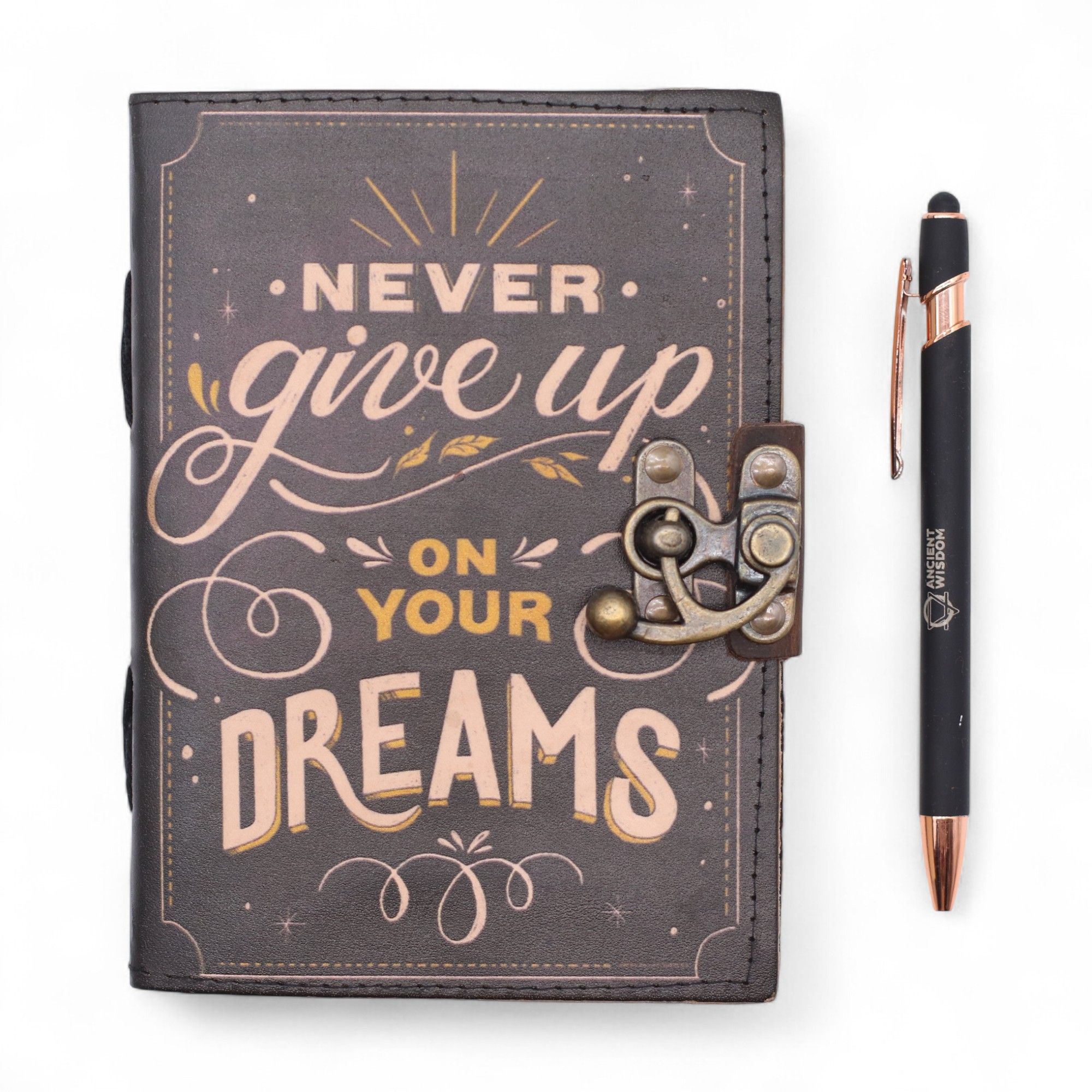 Leather Printed Notebook – Never Give Up On Your Dreams - 17.8×12.7 cm - Image 8