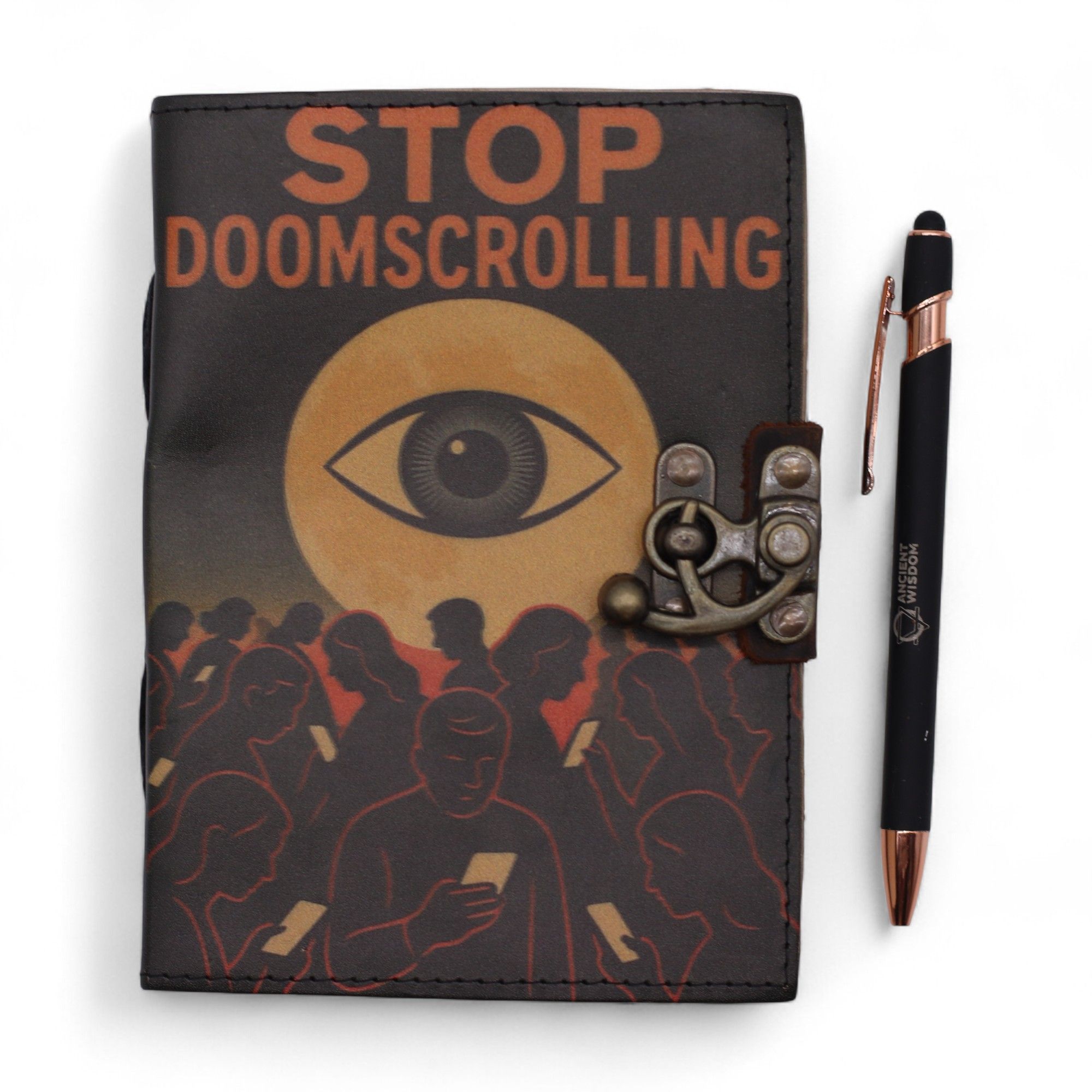 Leather Printed Notebook – Stop Doom Scrolling - 17.8x12.7 cm - Image 4