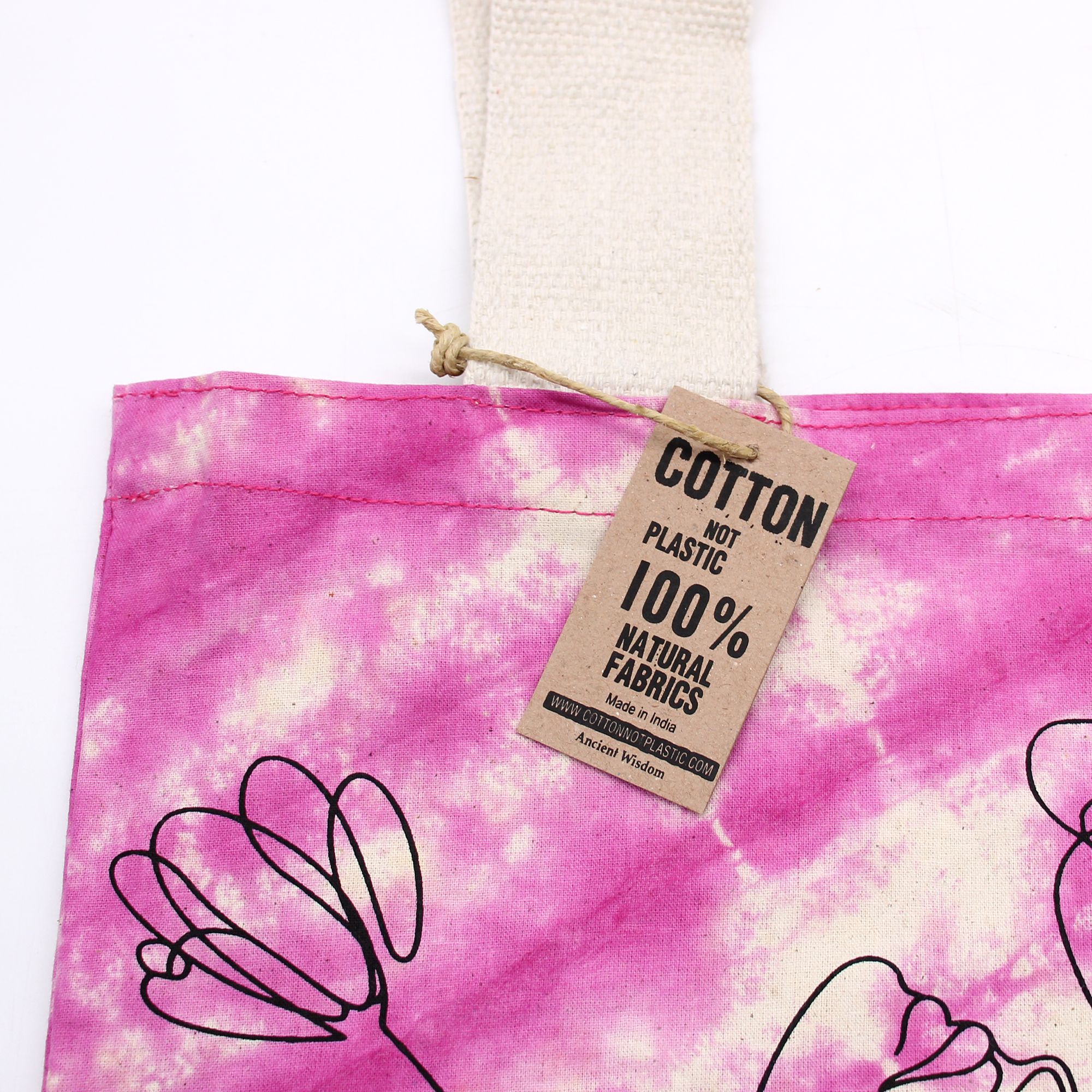 Tye-Dye Cotton Bag (6oz) - 38x42x12cm - Lotus Buddha - Blue - Natural Handle - Image 4