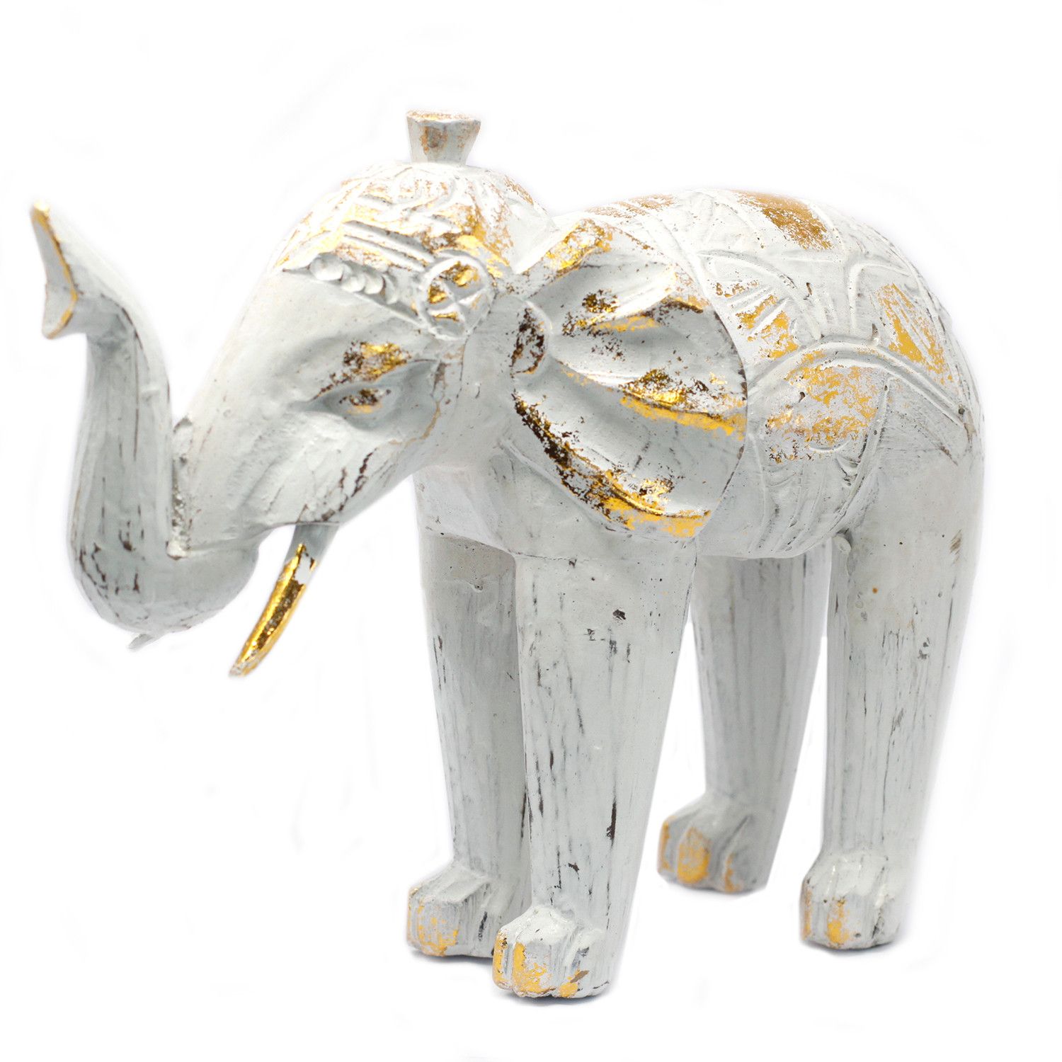 Wood Carved Elephant - White Gold - Image 2