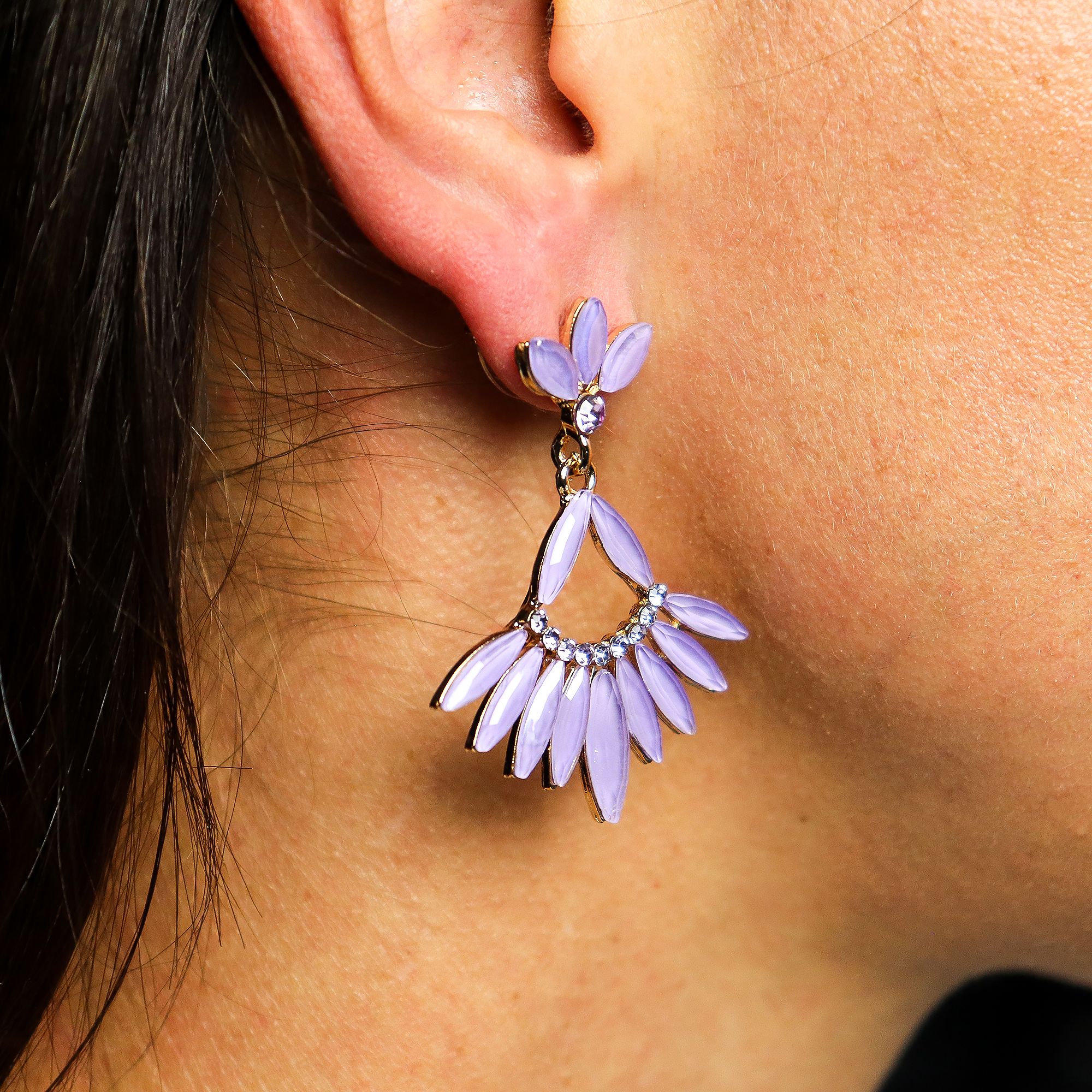 Lavender - Vintage Glass - Long Drop - Earrings - Image 6