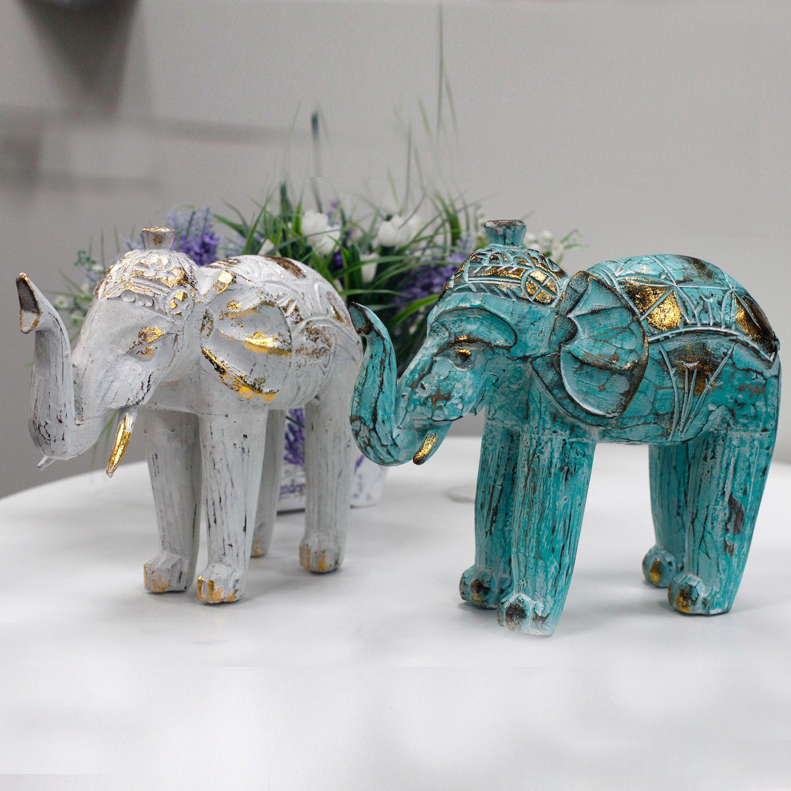 Wood Carved Elephant - White Gold - Image 8