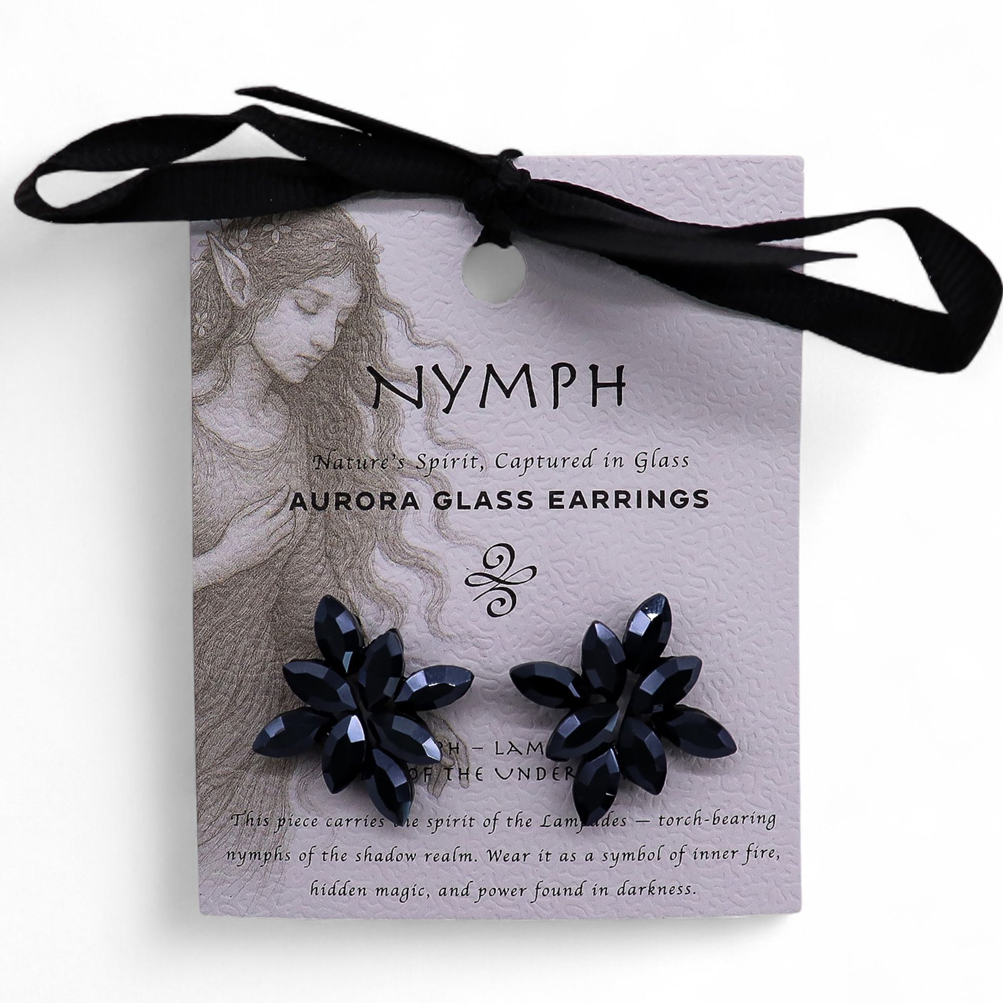 Jet Black - Vintage Glass - Flowers - Earrings - Image 5
