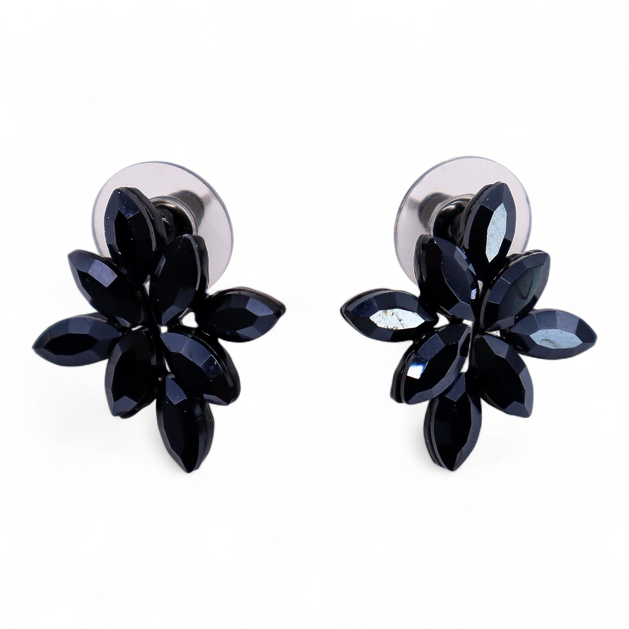 Jet Black - Vintage Glass - Flowers - Earrings - Image 2