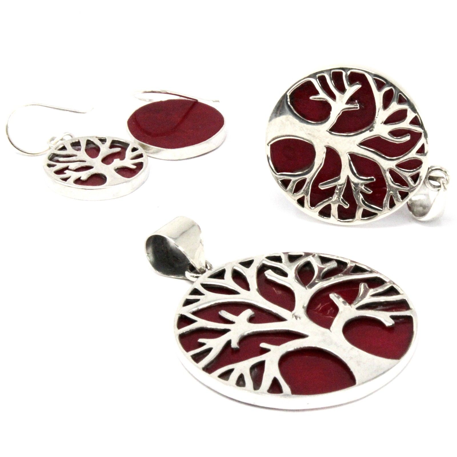 Tree of Life Silver Pendant 30mm - Coral Effect - Image 2