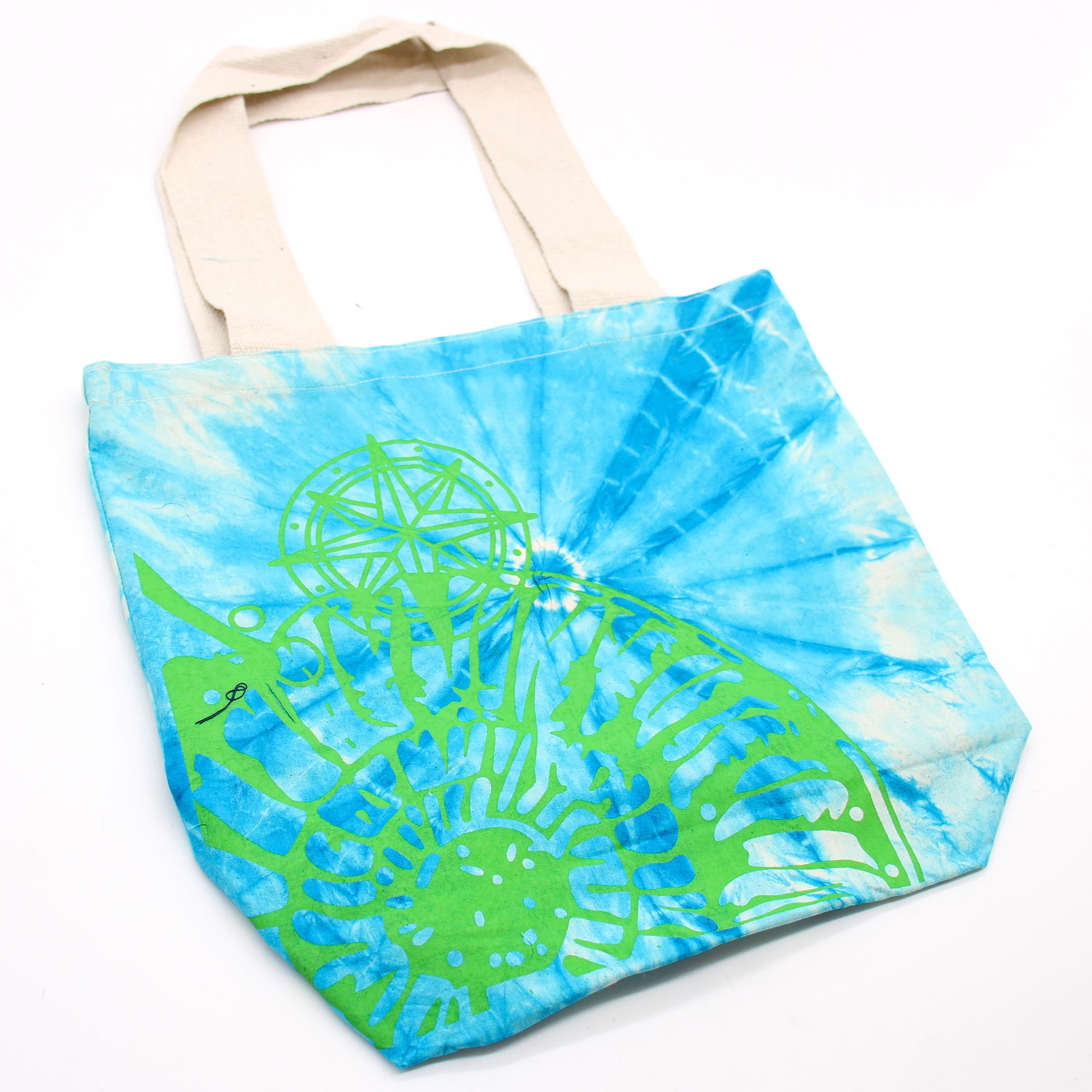 Tye-Dye Cotton Bag (6oz) - 38x42x12cm - Sea Shell - Blue/Green - Green Handle - Image 3