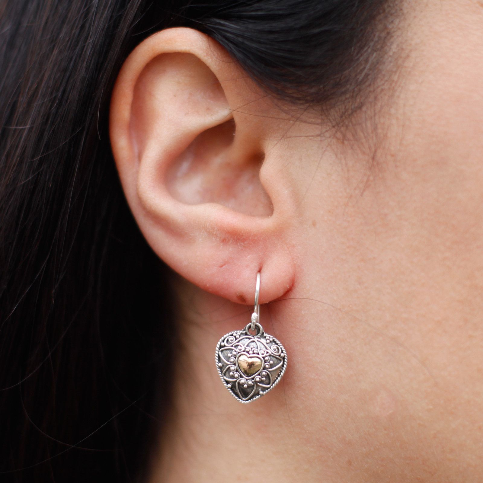 Silver & Gold Earring - Mandala Hearts - Image 10